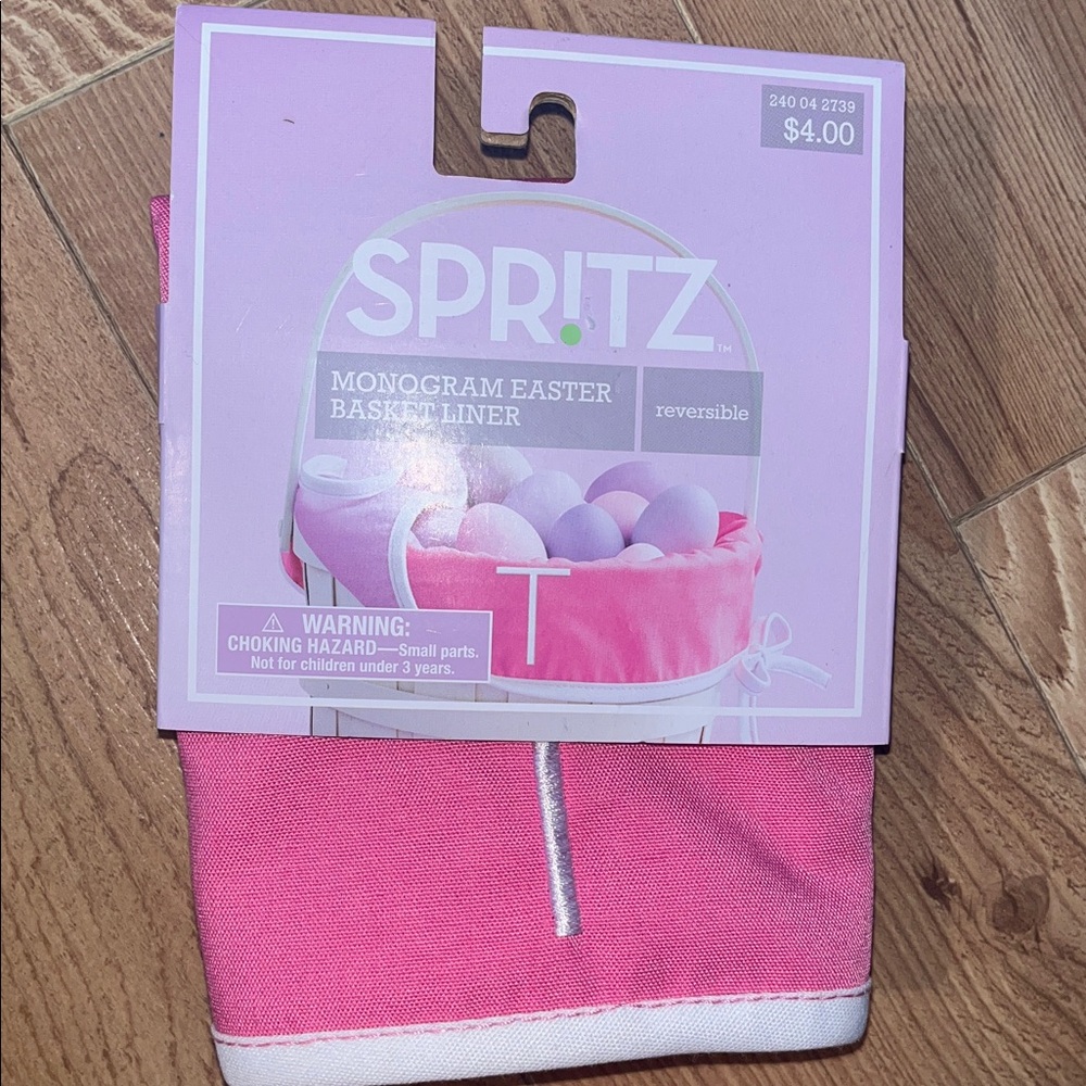 Spritz monogram Easter basket liner “T” reversible pink/purple